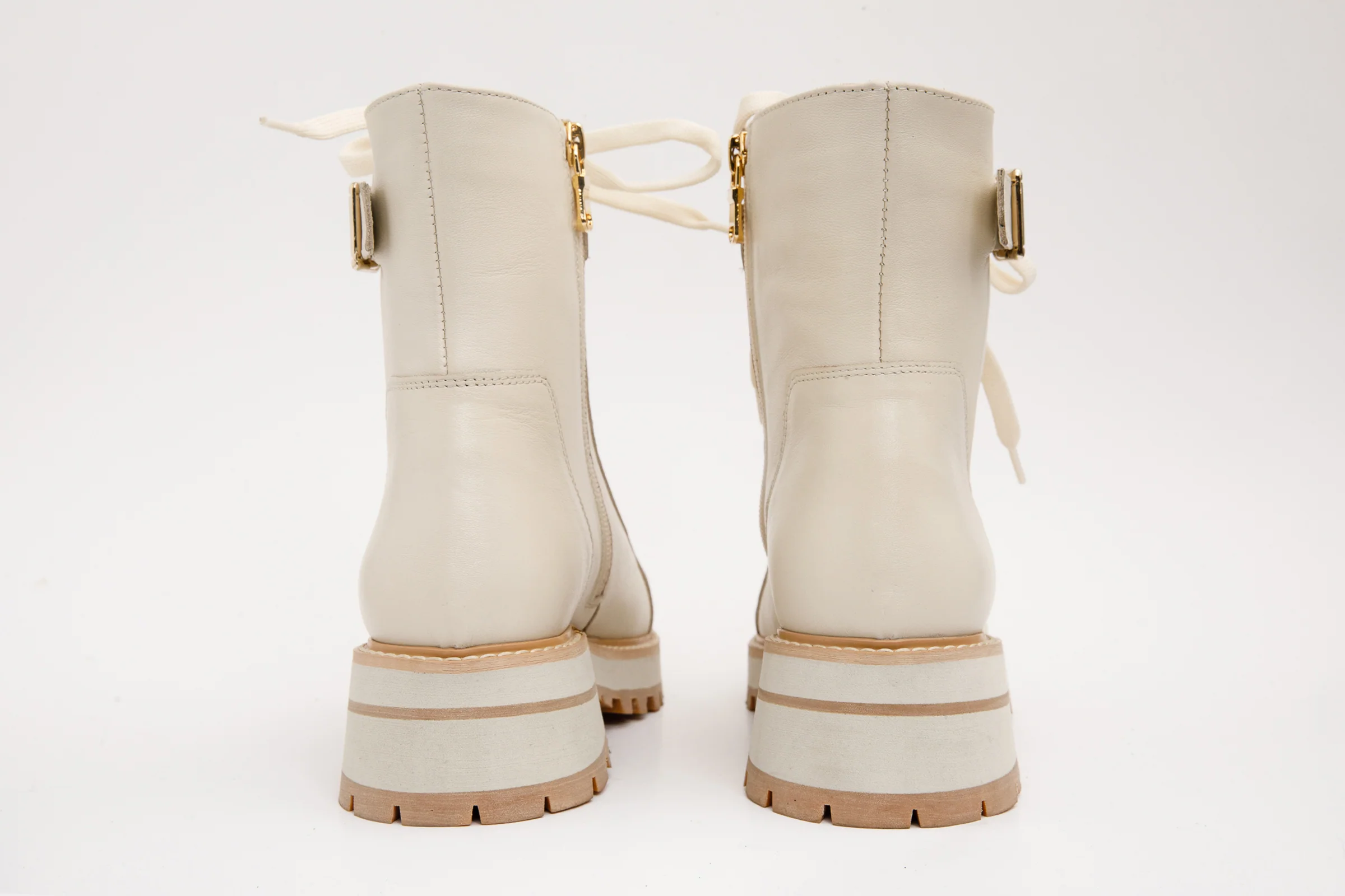 The Belgrano Cream Leather Lace-Up Ankle Women Boot With a Side Zipper - Image 5