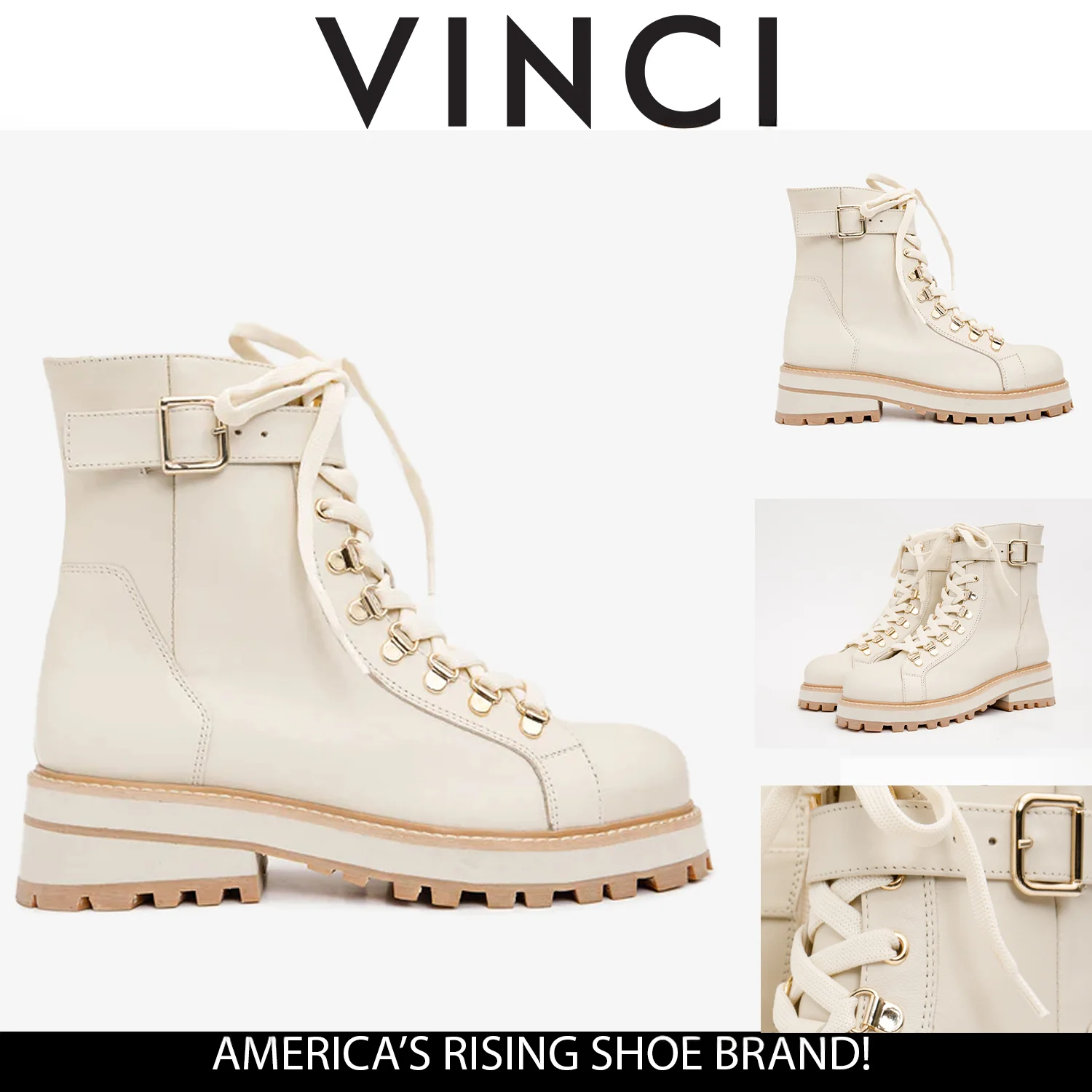 The Belgrano Cream Leather Lace-Up Ankle Women Boot With a Side Zipper - Image 6