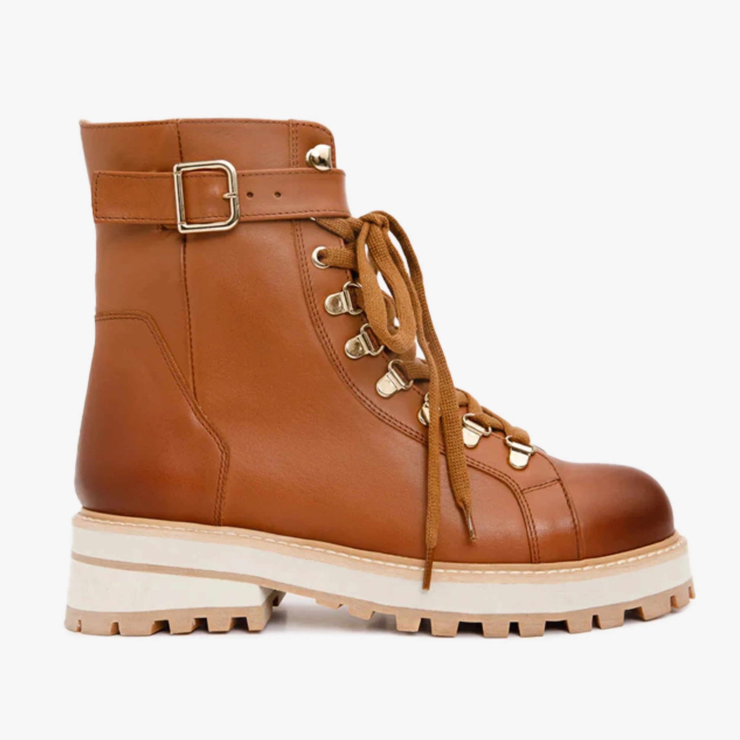 The Belgrano Tan Leather Lace-Up Ankle Women Boot With a Side Zipper - Image 2
