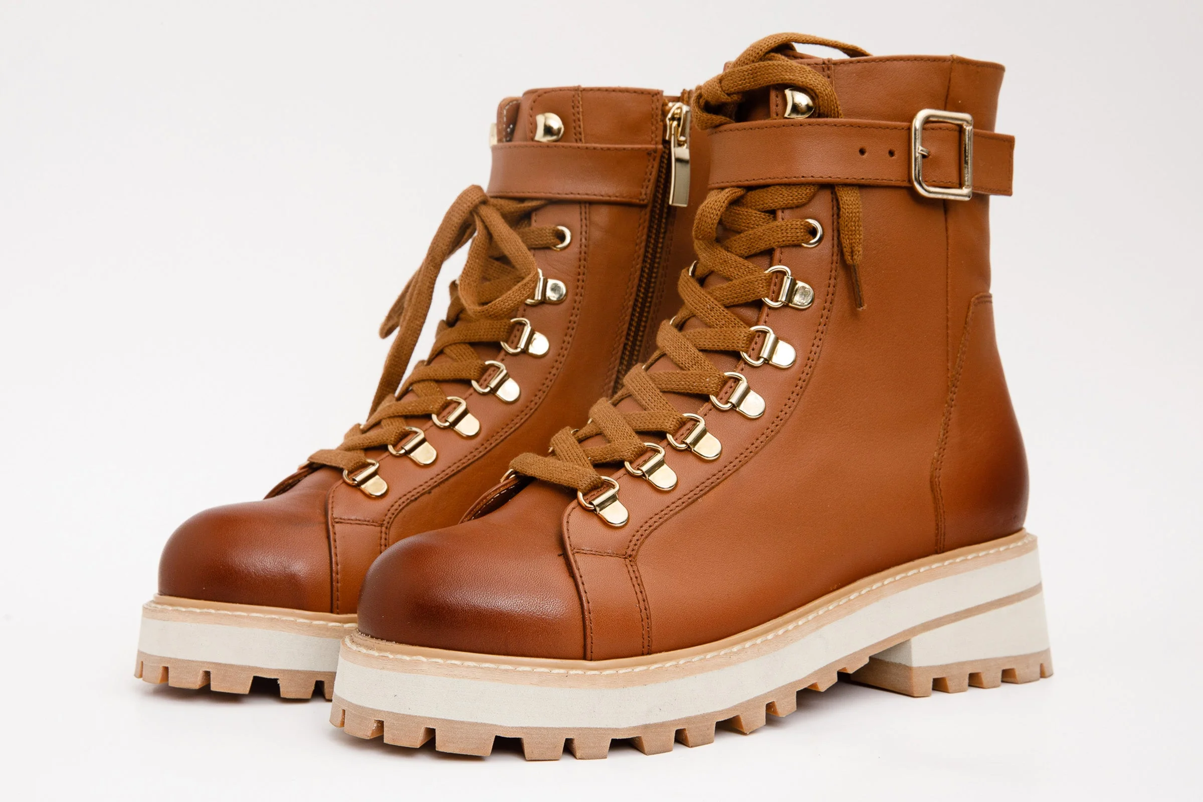 The Belgrano Tan Leather Lace-Up Ankle Women Boot With a Side Zipper - Image 3