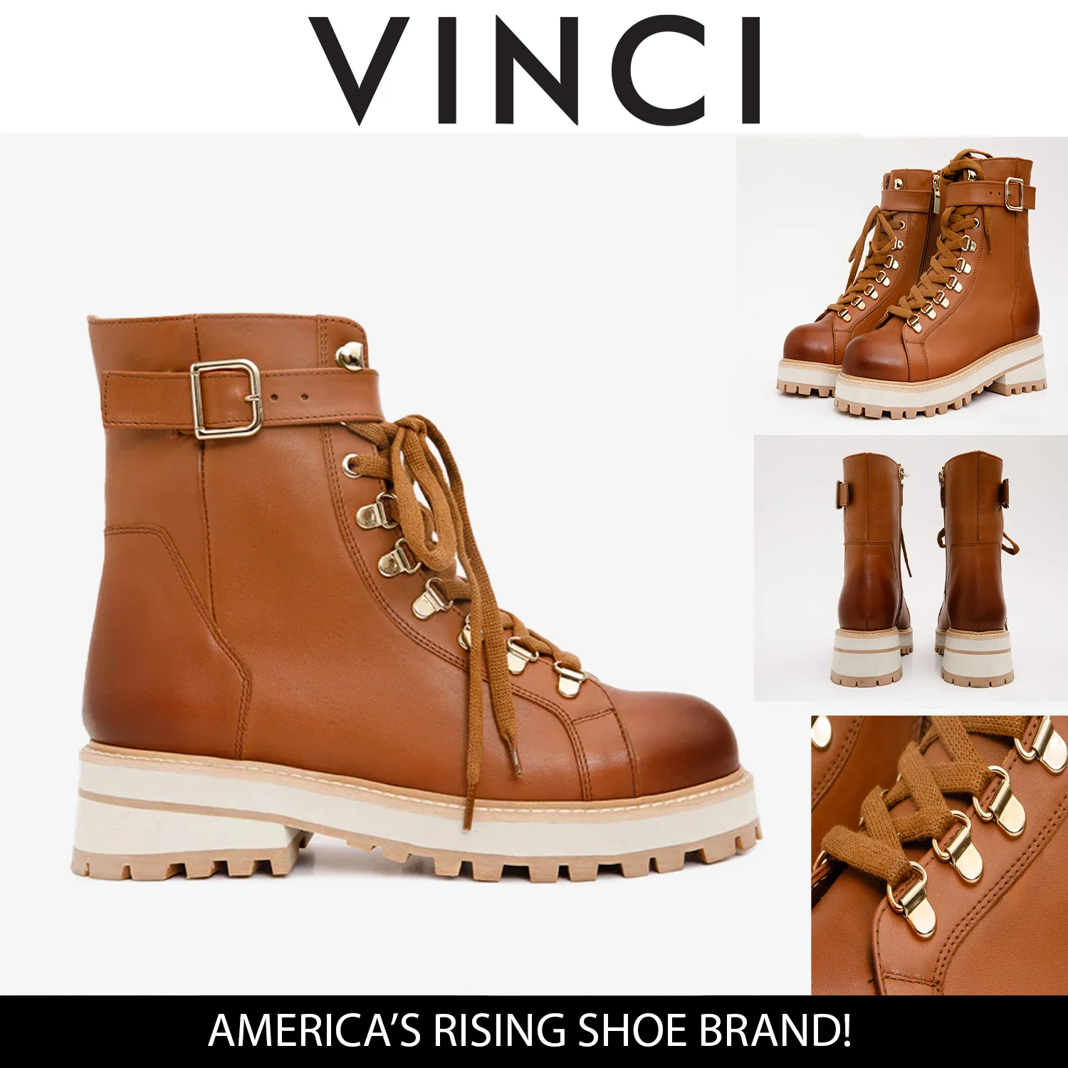 The Belgrano Tan Leather Lace-Up Ankle Women Boot With a Side Zipper - Image 6