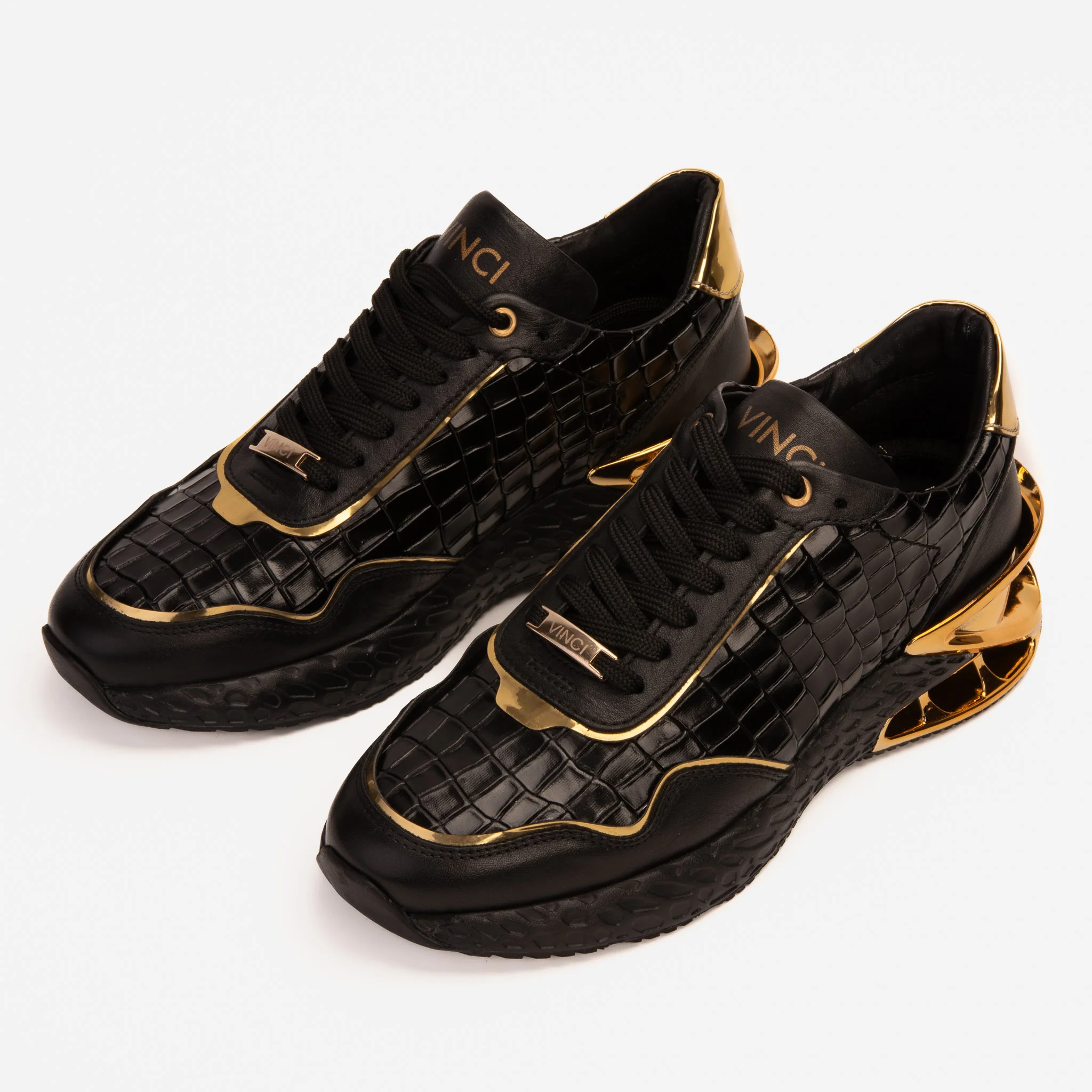 The Bellagio Black & Gold Leather Men Sneaker - Image 10