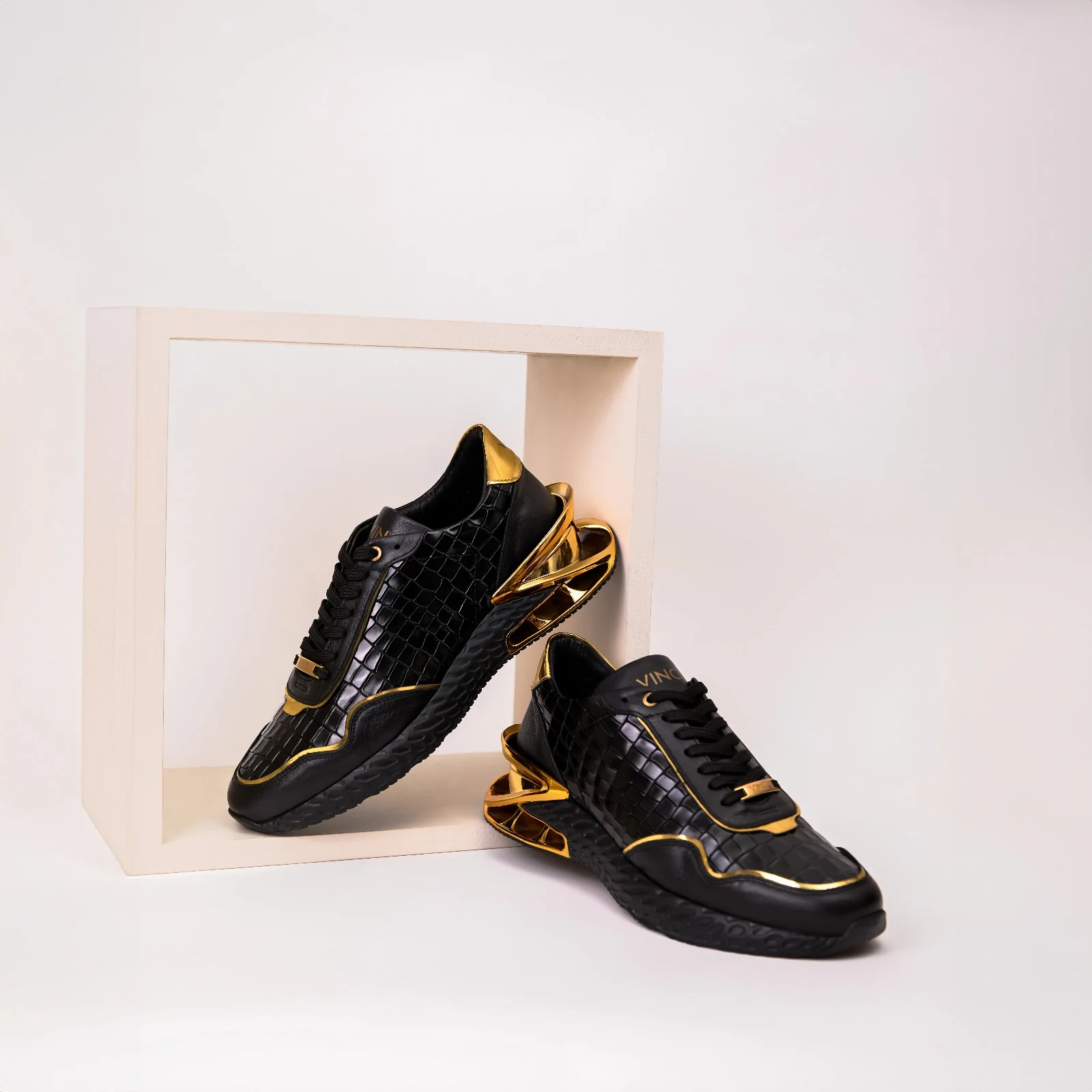 The Bellagio Black & Gold Leather Men Sneaker - Image 2