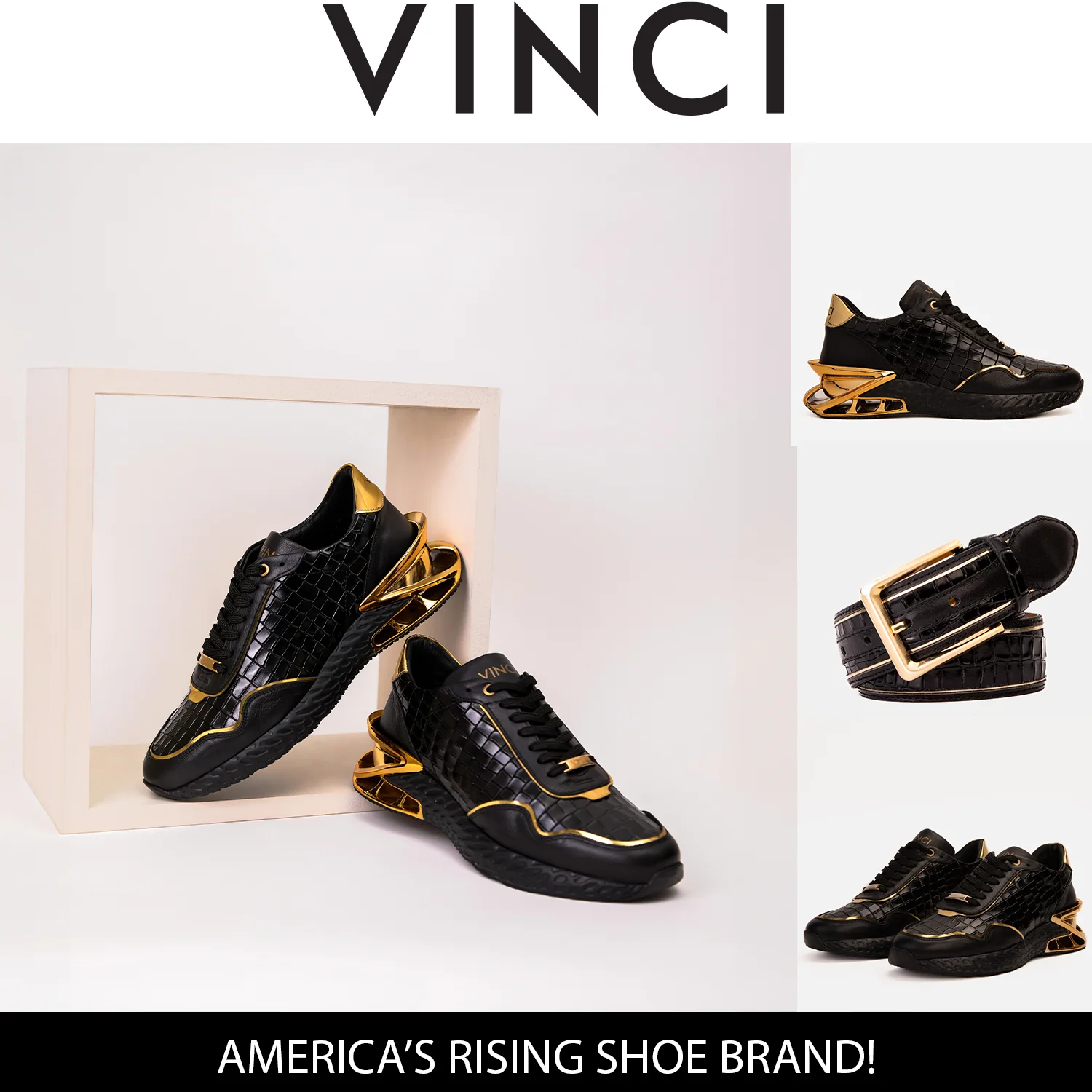 The Bellagio Black & Gold Leather Men Sneaker - Image 4
