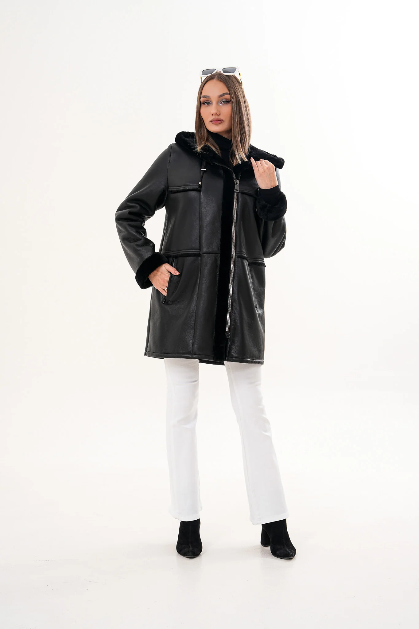 The Belluna Black Shearling Women Jacket - Image 12