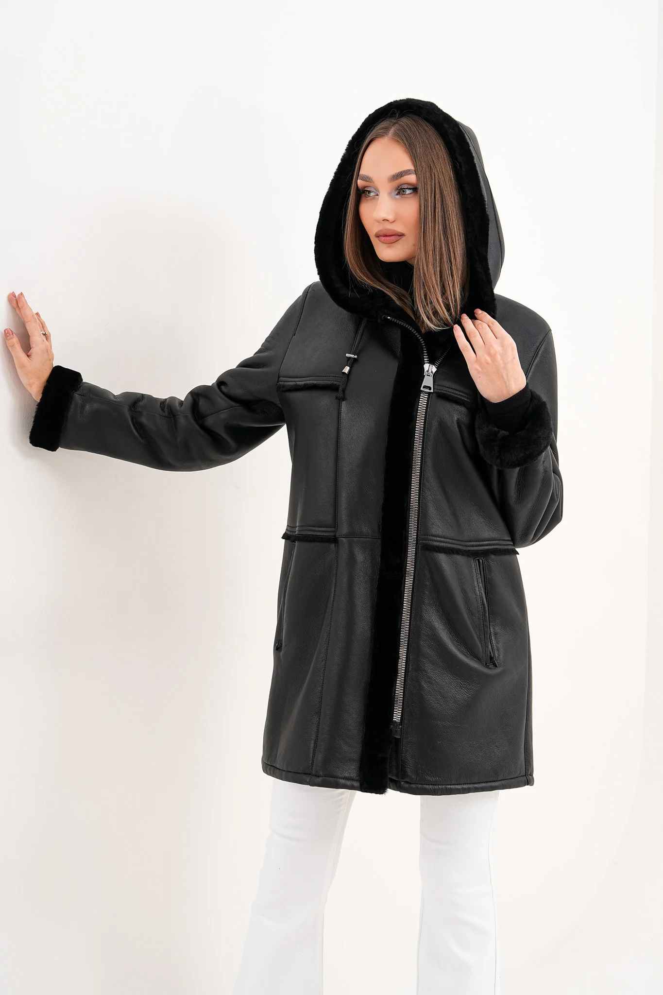 The Belluna Black Shearling Women Jacket - Image 15