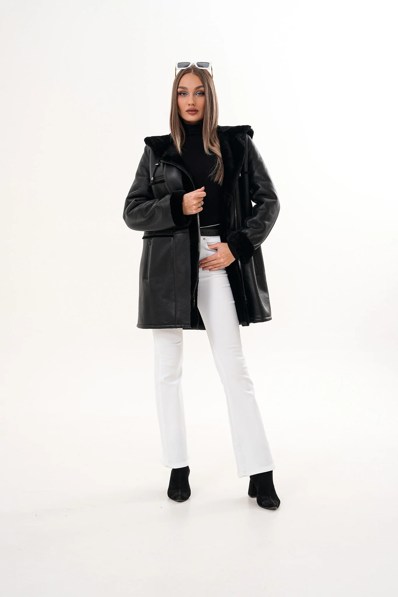 The Belluna Black Shearling Women Jacket - Image 2