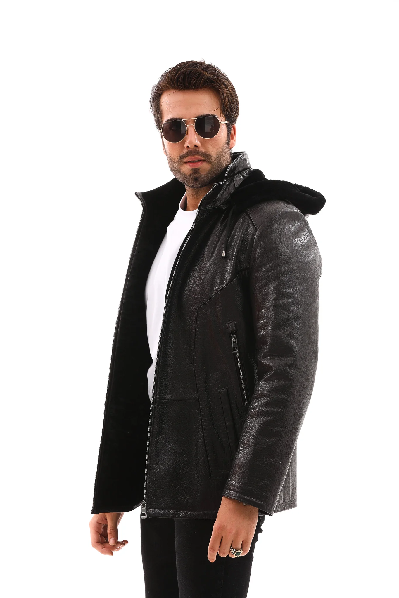 The Bergamo Black Shearling Leather Men Jacket - Image 6