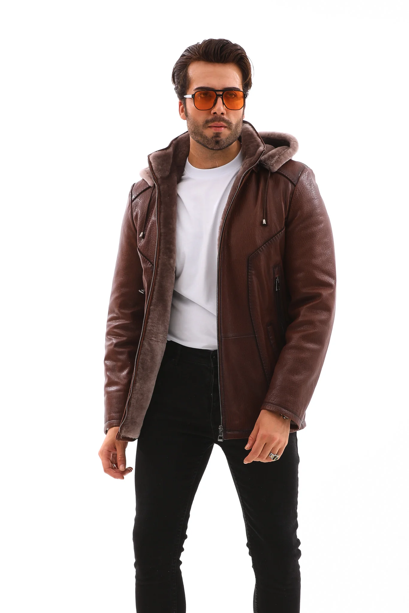 The Bergamo Brown Shearling Leather Men Jacket - Image 3