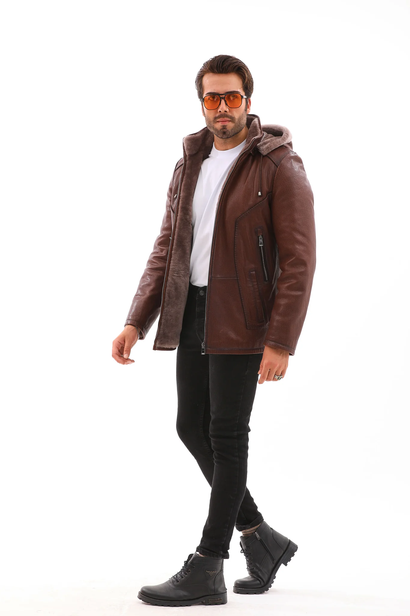 The Bergamo Brown Shearling Leather Men Jacket - Image 7