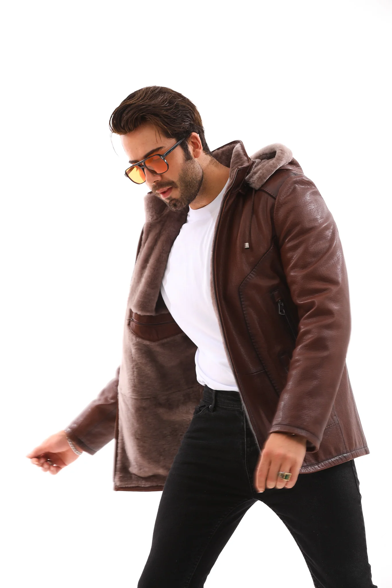 The Bergamo Brown Shearling Leather Men Jacket - Image 9
