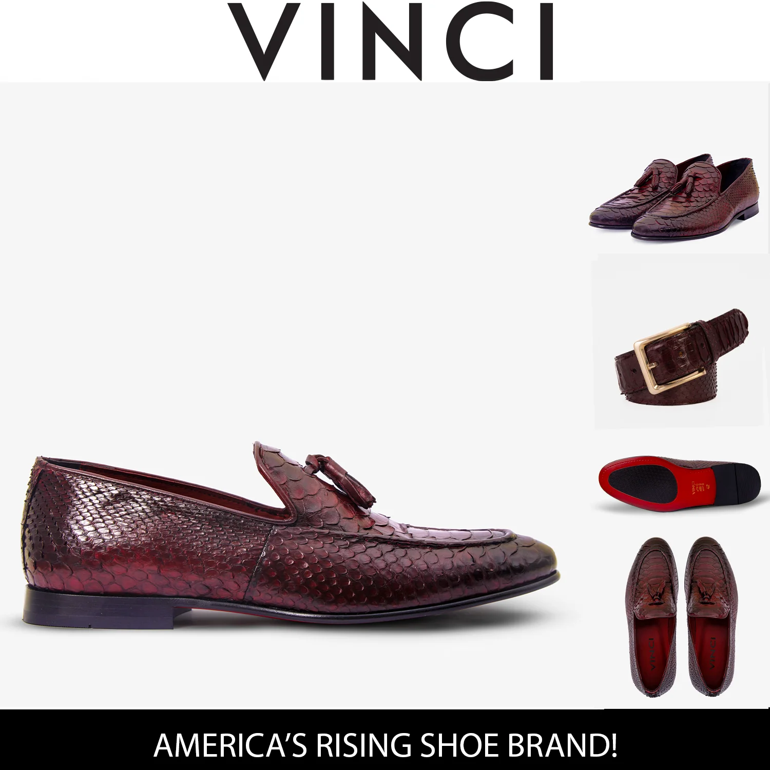 The Bethesda Burgundy Pyhtn Skin Leather Tassel Loafer Men Shoe - Image 6