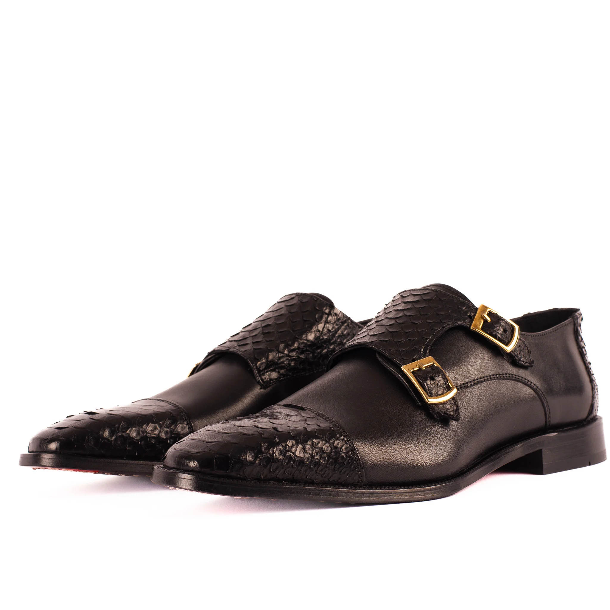 The Bishkek Black Leather Cap Toe Double Monk Strap Men Shoe - Image 2