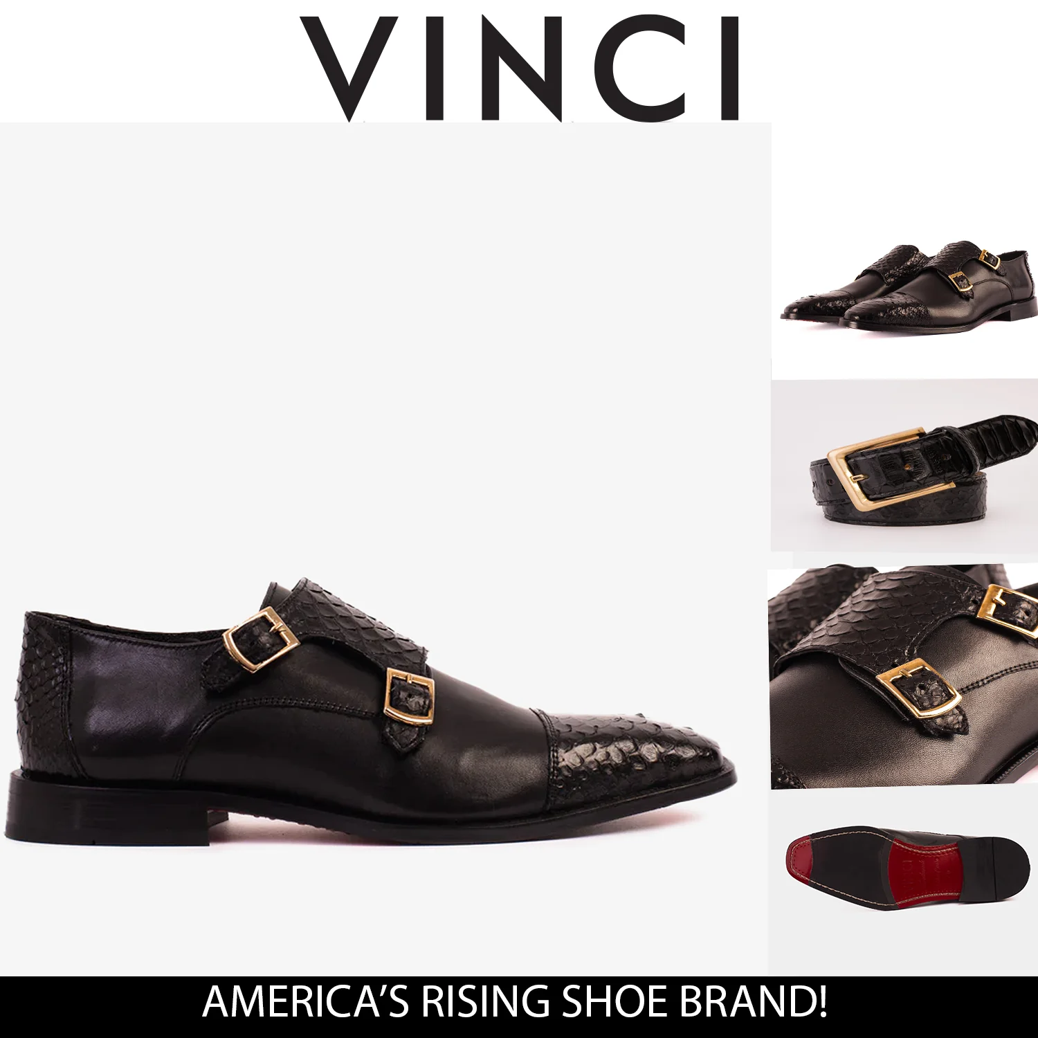 The Bishkek Black Leather Cap Toe Double Monk Strap Men Shoe - Image 8