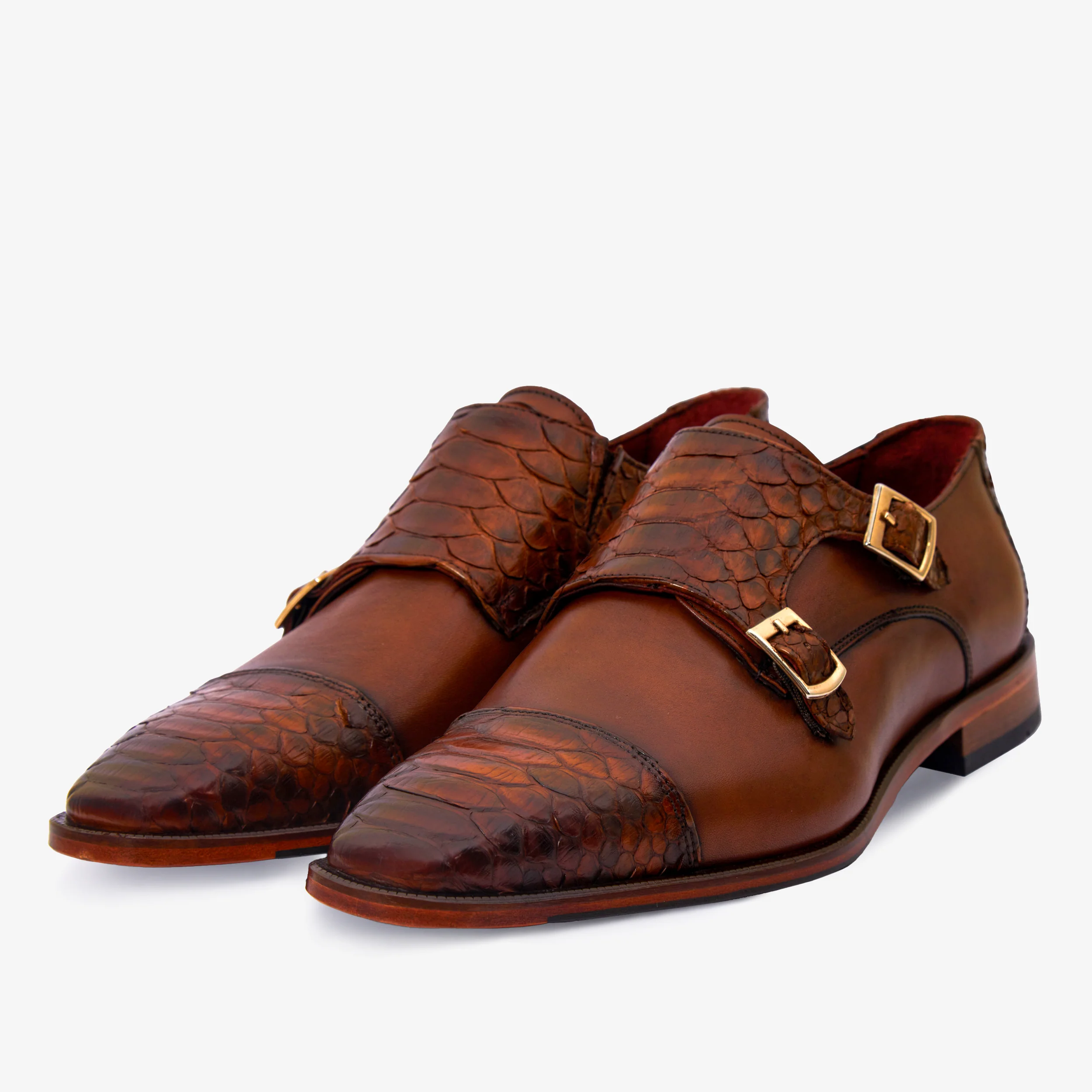 The Bishkek Tan Leather Cap Toe Double Monk Strap Men  Shoe - Image 2
