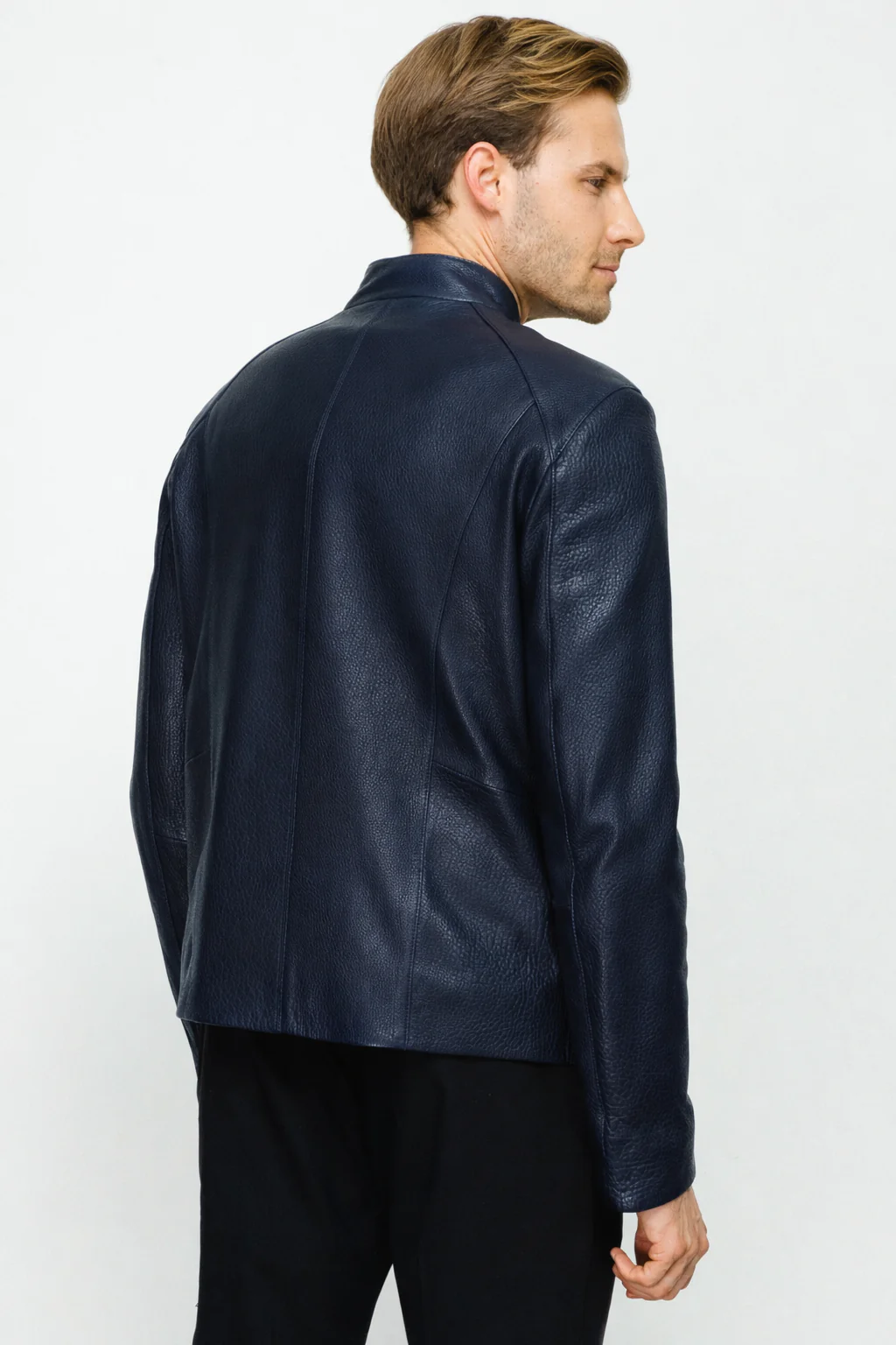The Blanchard Navy Blue Leather Men Jacket - Image 3