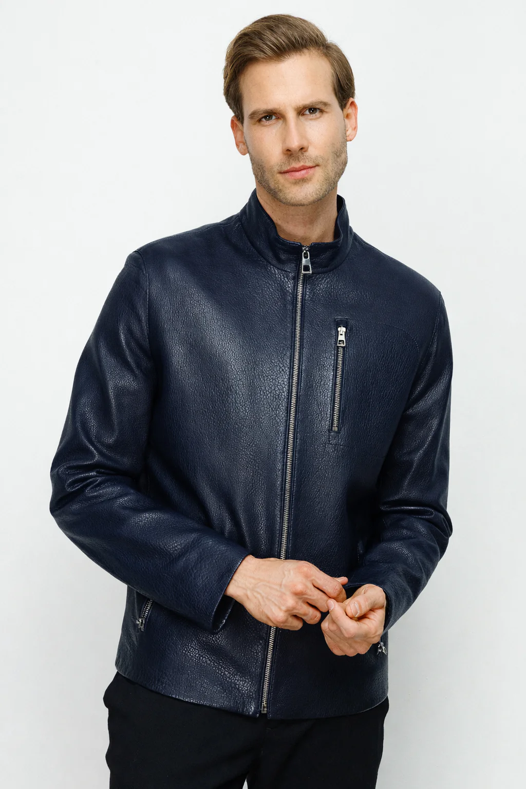 The Blanchard Navy Blue Leather Men Jacket - Image 4