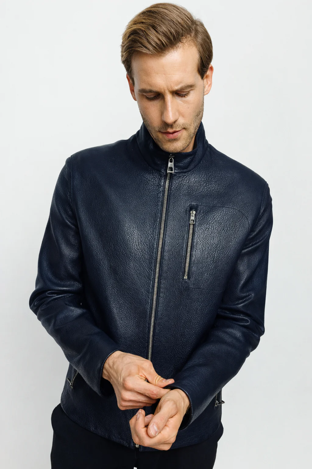 The Blanchard Navy Blue Leather Men Jacket - Image 6