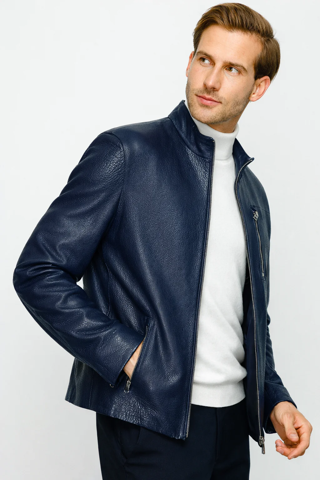 The Blanchard Navy Blue Leather Men Jacket - Image 7