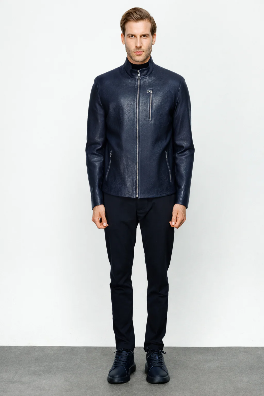 The Blanchard Navy Blue Leather Men Jacket - Image 8