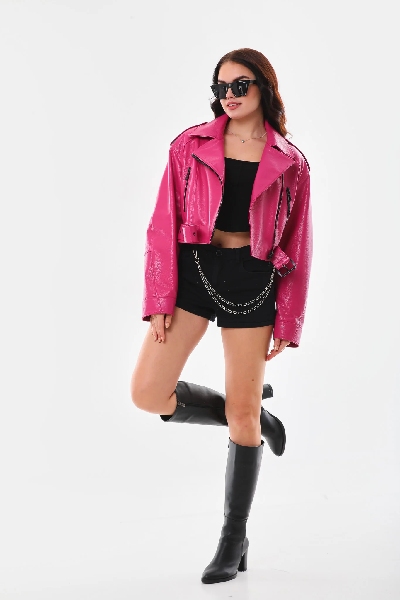 The Blaze Fuchsia Leather Women Jacket - Image 6