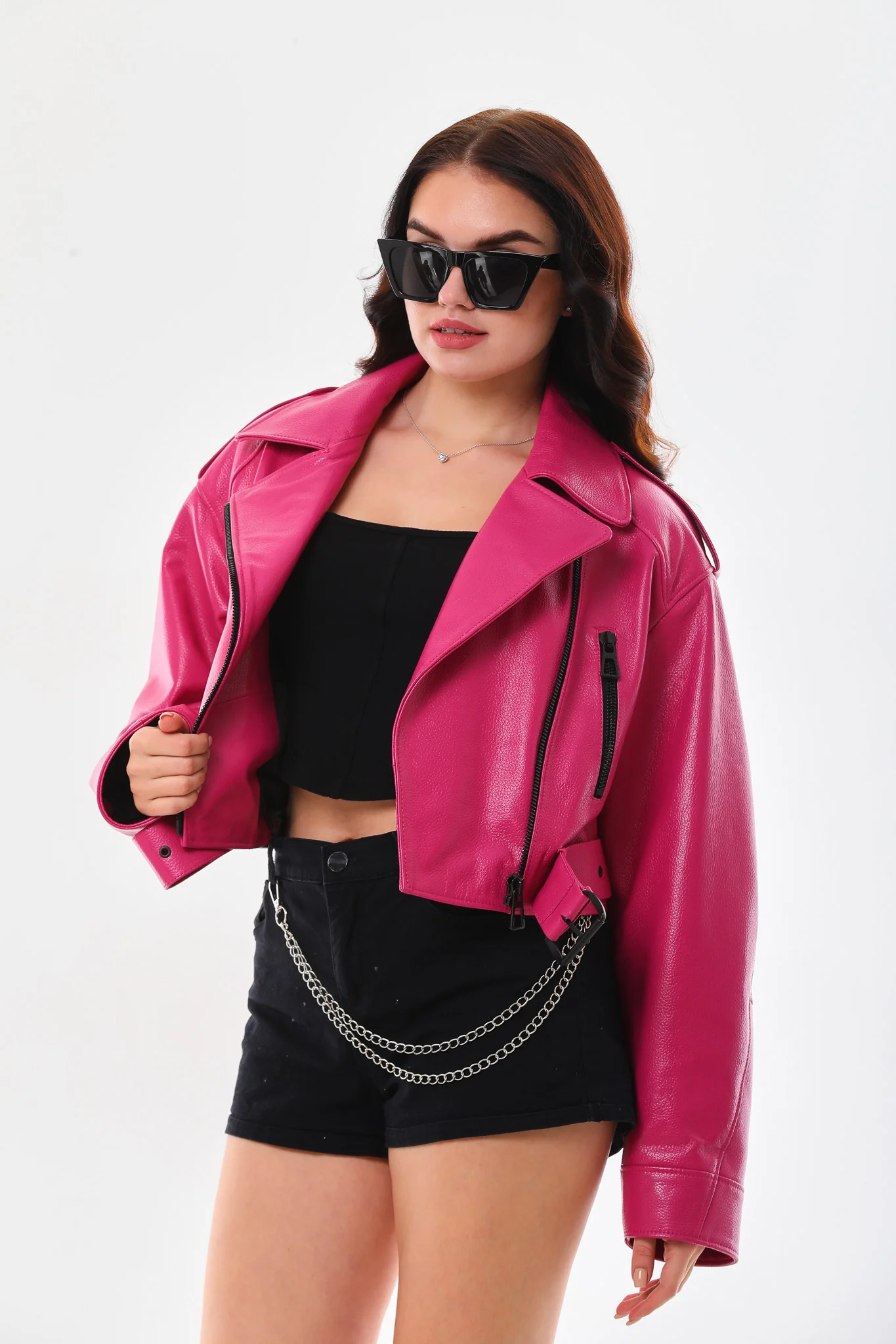 The Blaze Fuchsia Leather Women Jacket - Image 7