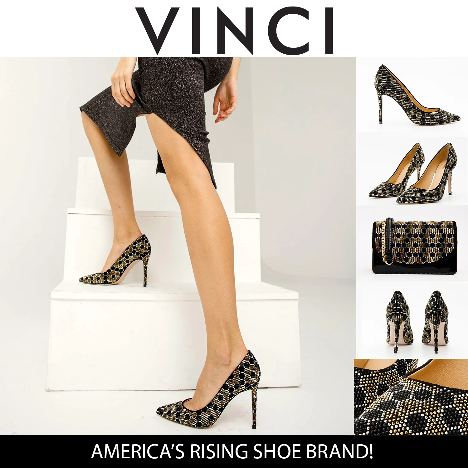 The Bolu Black & Gold Glitter Leather Pump Women Shoe