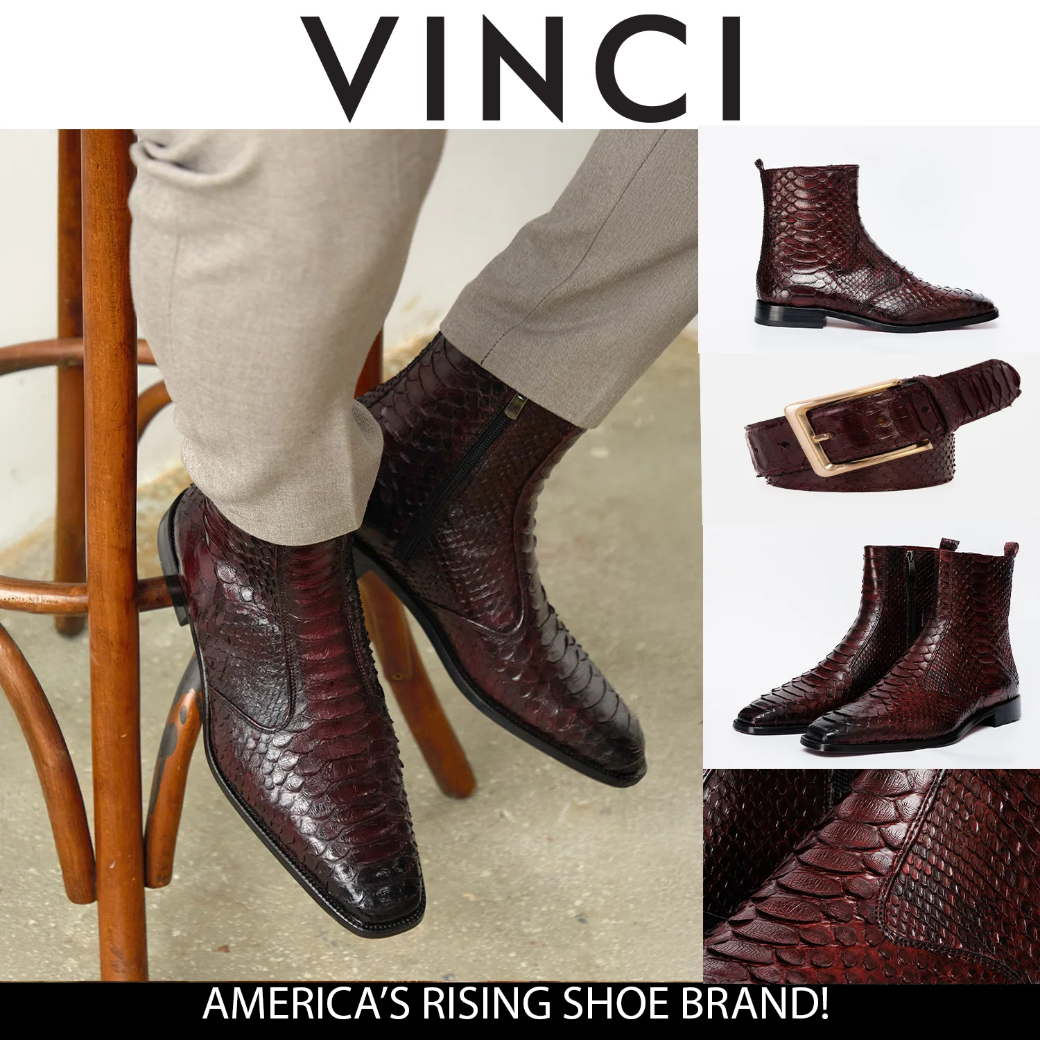 The Boss Burgundy Pythn Snk Zip-Up Leather Men Boot Limited Edition - Image 4