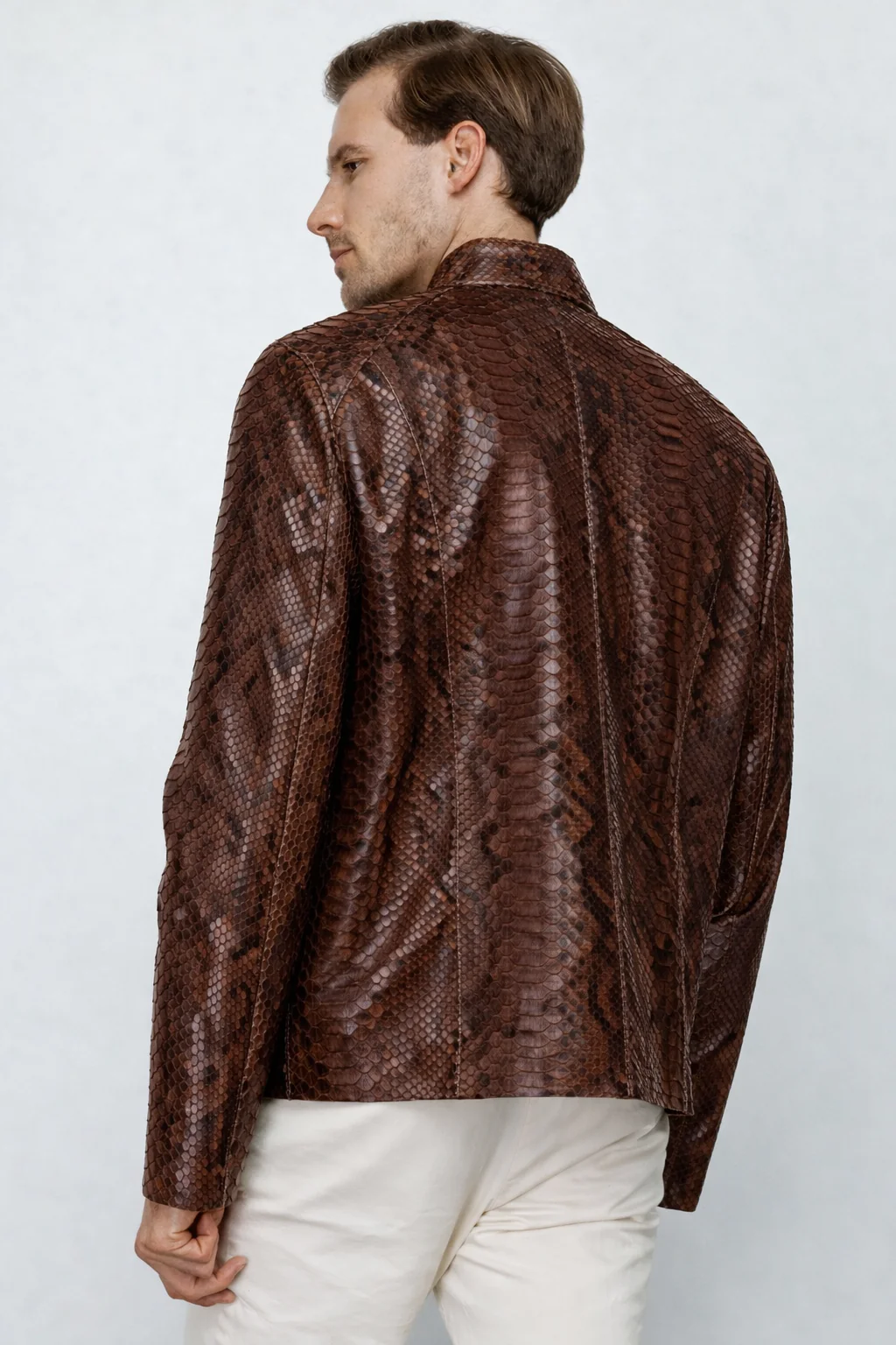 The Boss Pythn Dark Brown Leather Men Jacket Exclusive Limited Edition - Image 3
