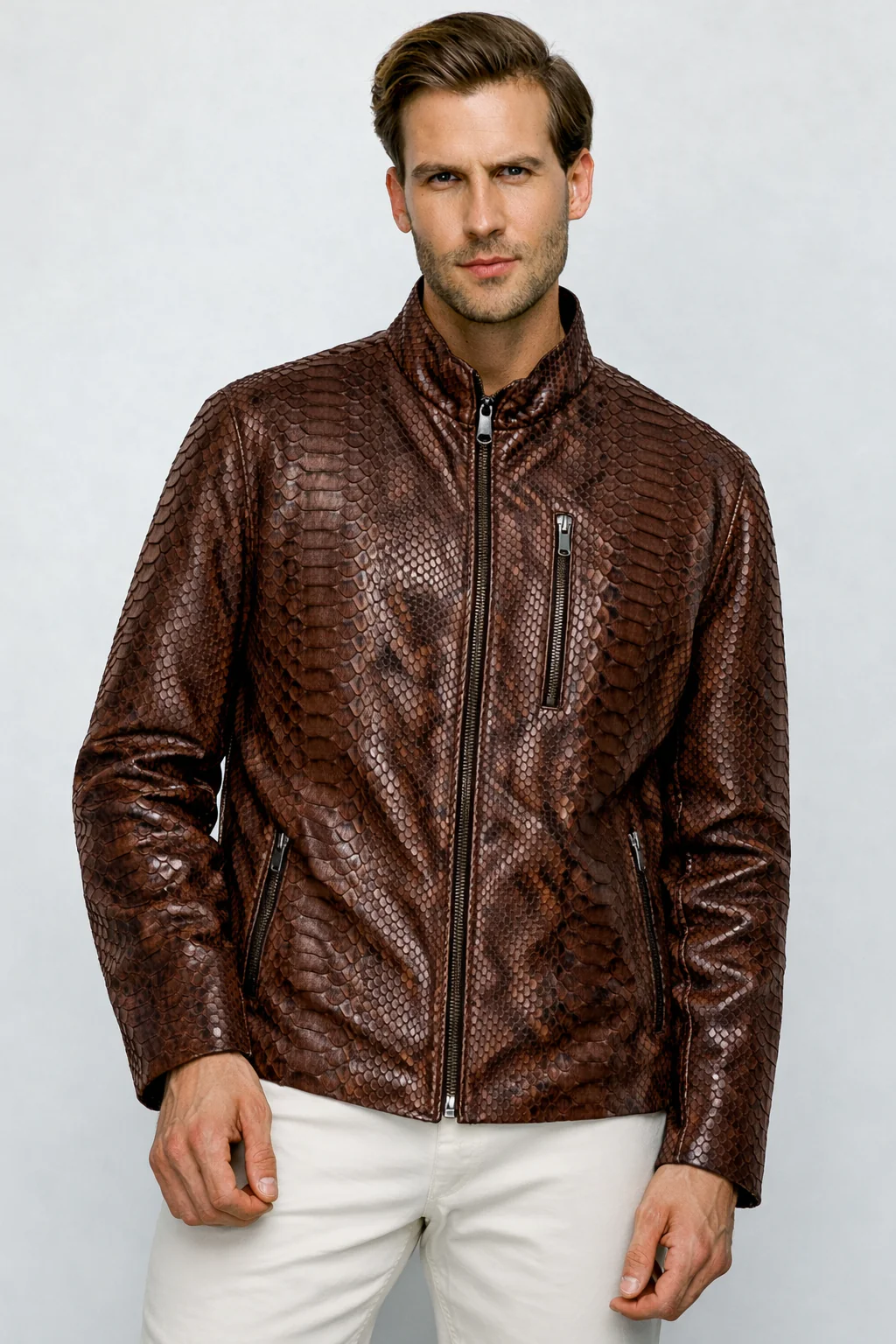 The Boss Pythn Dark Brown Leather Men Jacket Exclusive Limited Edition - Image 5