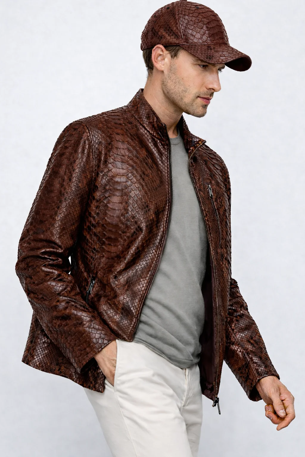 The Boss Pythn Dark Brown Leather Men Jacket Exclusive Limited Edition - Image 7