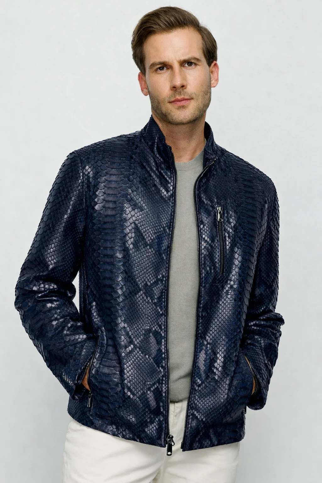 The Boss Pythn Navy Blue Leather Men Jacket Exclusive Limited Edition - Image 2