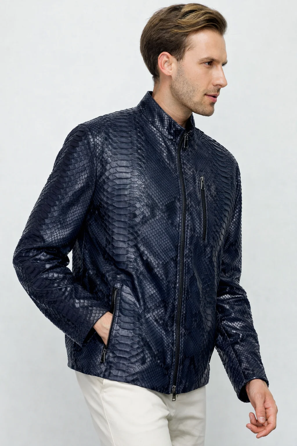 The Boss Pythn Navy Blue Leather Men Jacket Exclusive Limited Edition - Image 4