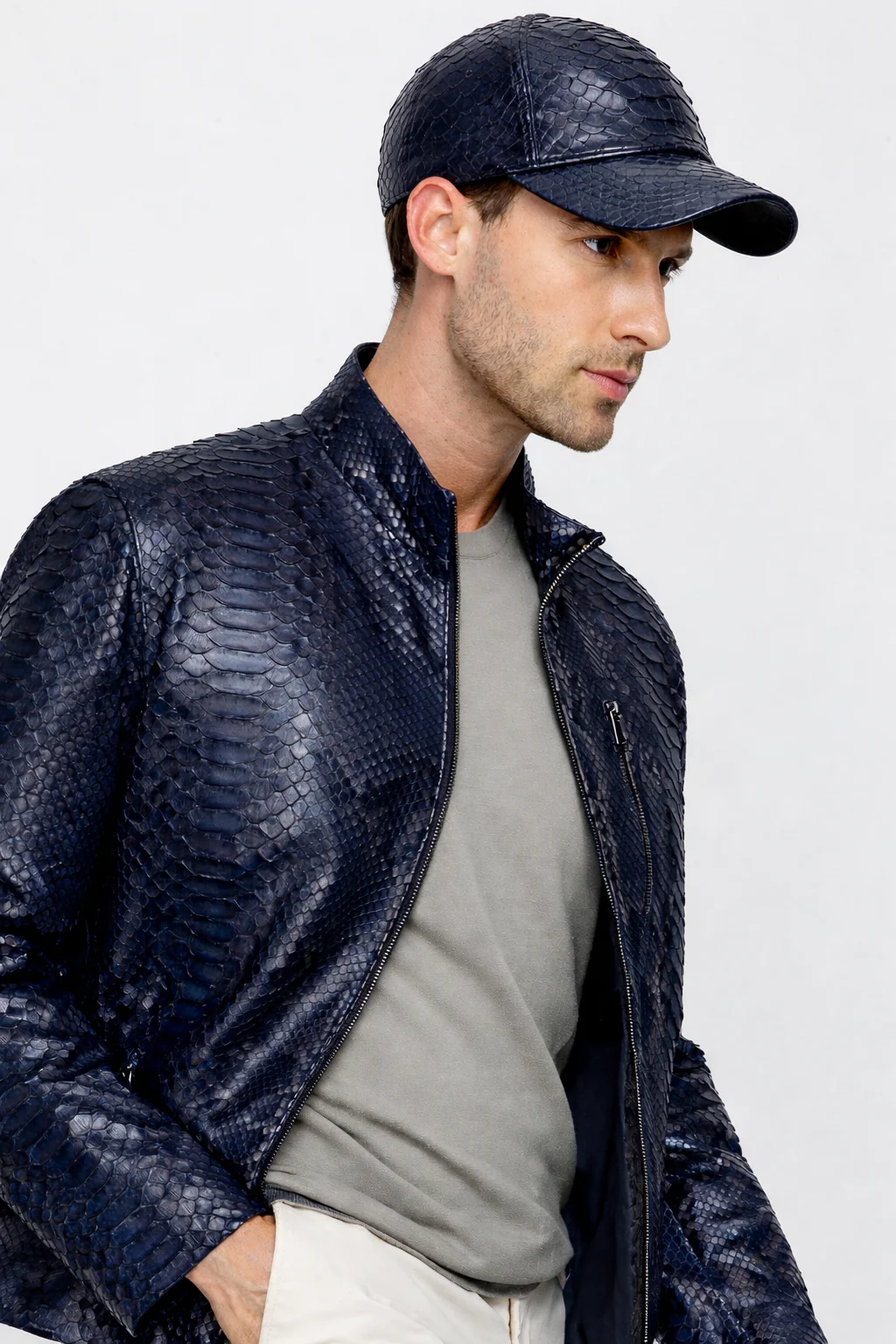 The Boss Pythn Navy Blue Leather Men Jacket Exclusive Limited Edition - Image 7