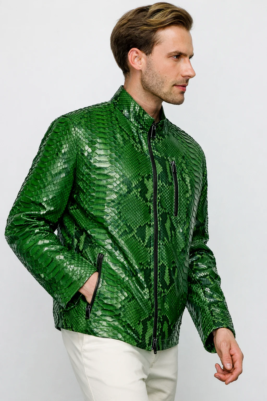 The Boss Pythn Green Leather Men Jacket Exclusive Limited Edition - Image 2
