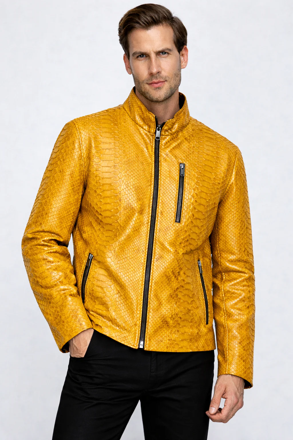 The Boss Pythn  Yellow Leather Men Jacket Exclusive Limited Edition - Image 2