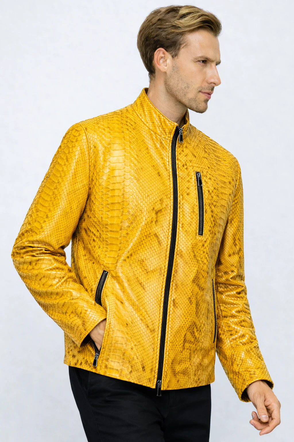 The Boss Pythn  Yellow Leather Men Jacket Exclusive Limited Edition - Image 4