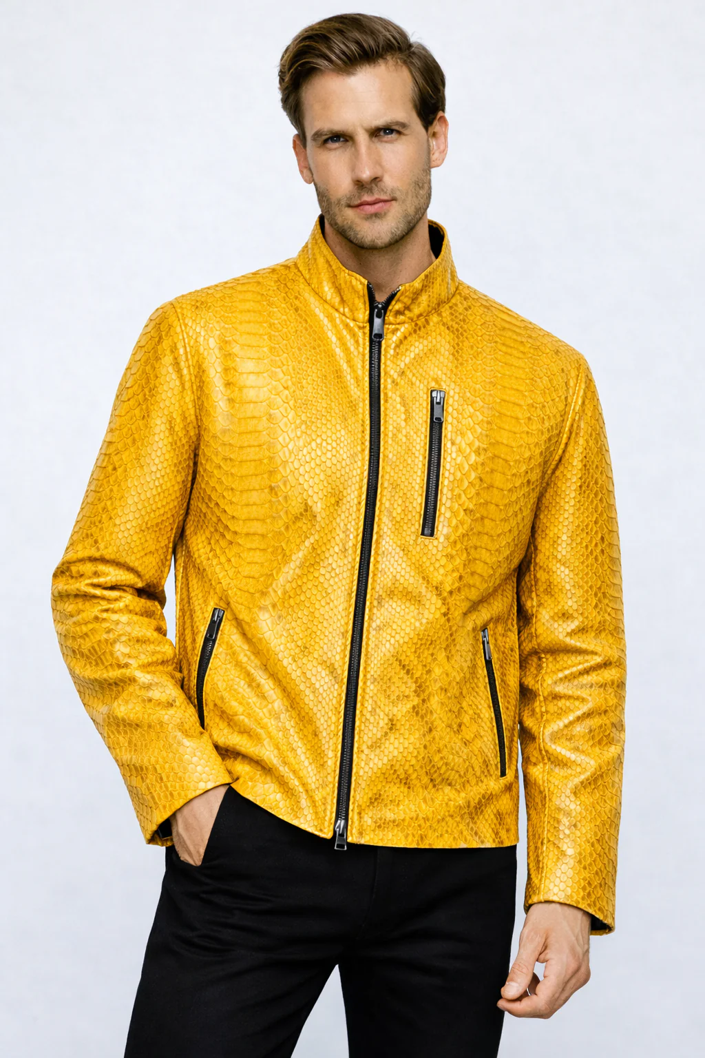 The Boss Pythn  Yellow Leather Men Jacket Exclusive Limited Edition - Image 5