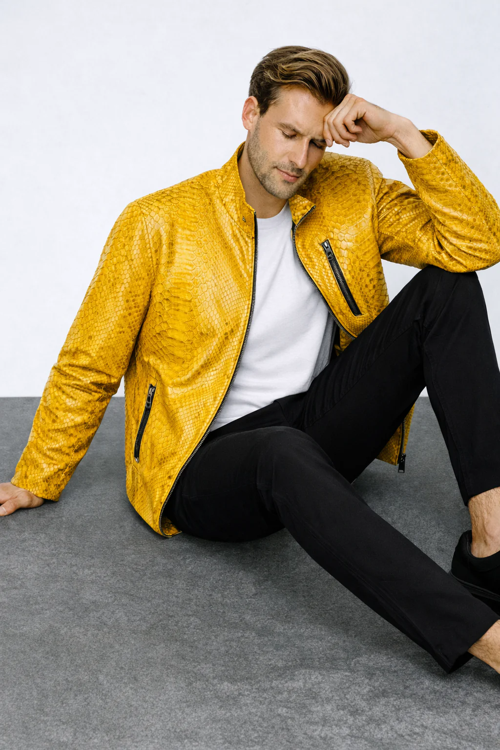 The Boss Pythn  Yellow Leather Men Jacket Exclusive Limited Edition - Image 6