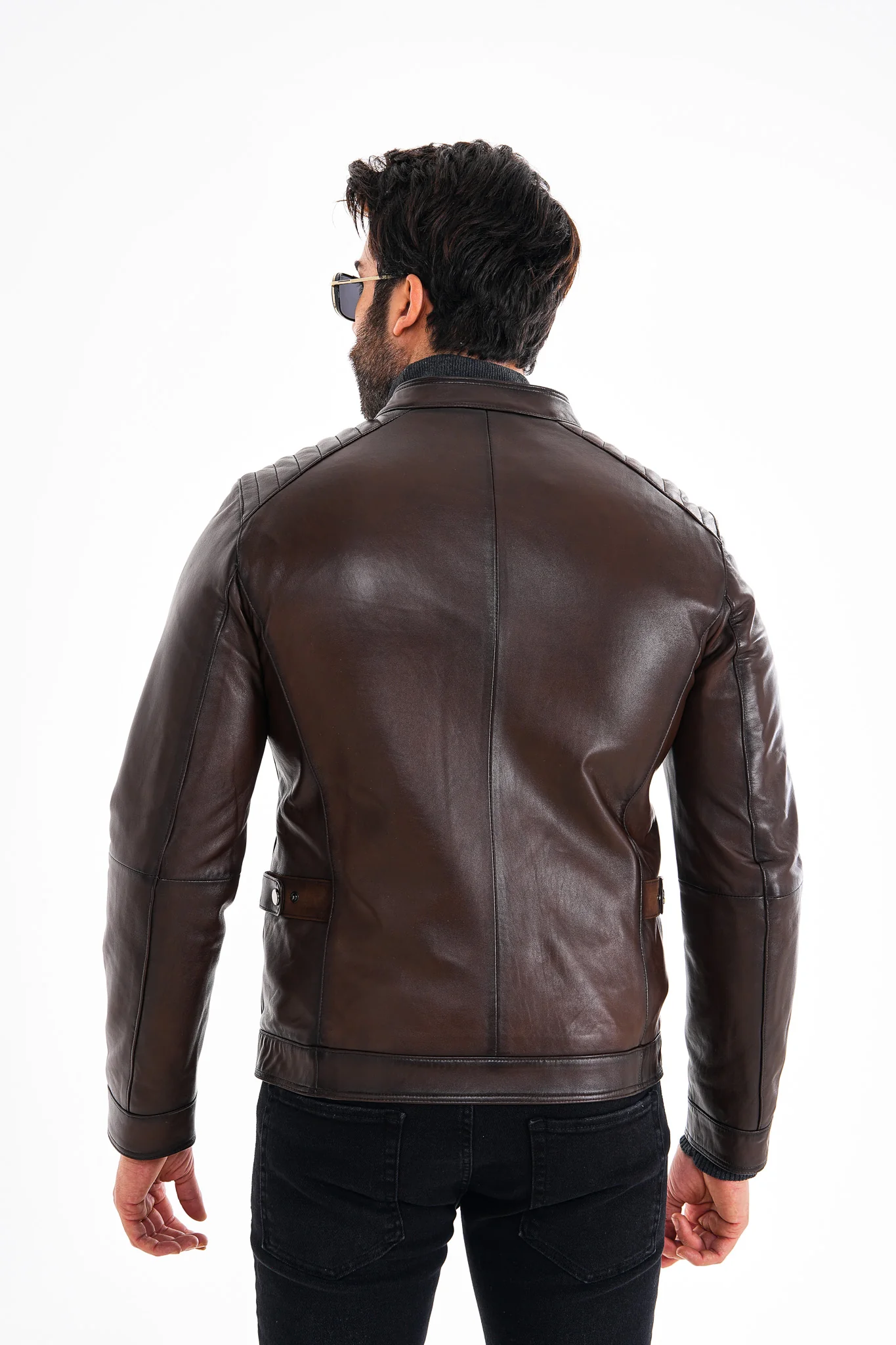 The Brescia Brown Leather Racer Men Jacket - Image 3