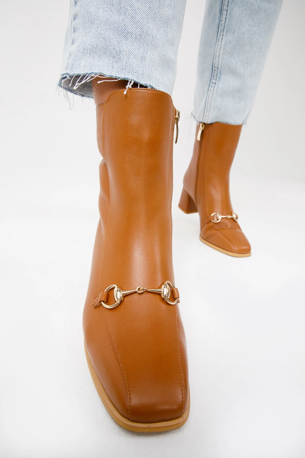 The Bukres Tan Leather Block Heel Mid Calf Women Boot - Image 10