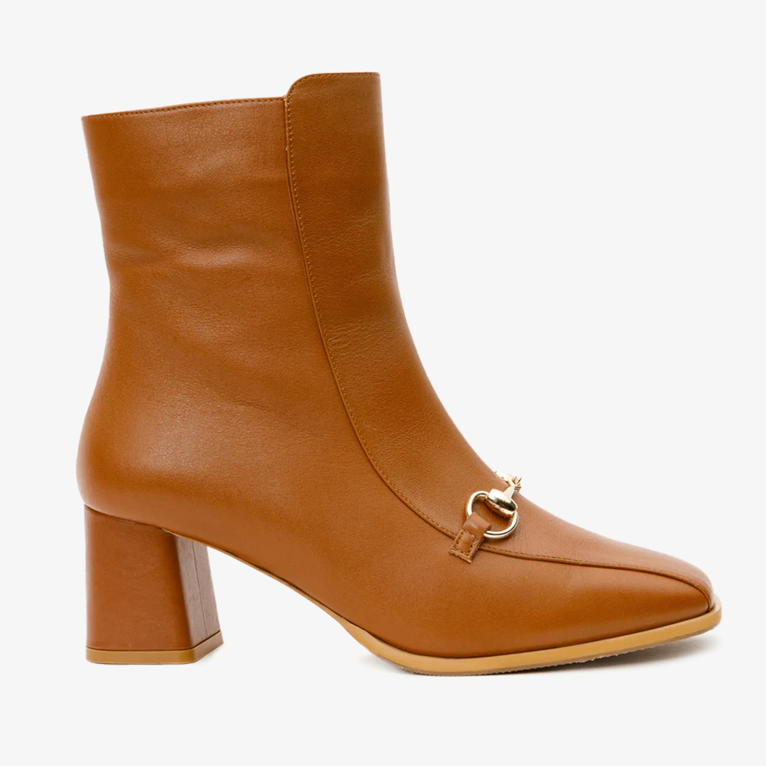 The Bukres Tan Leather Block Heel Mid Calf Women Boot - Image 2