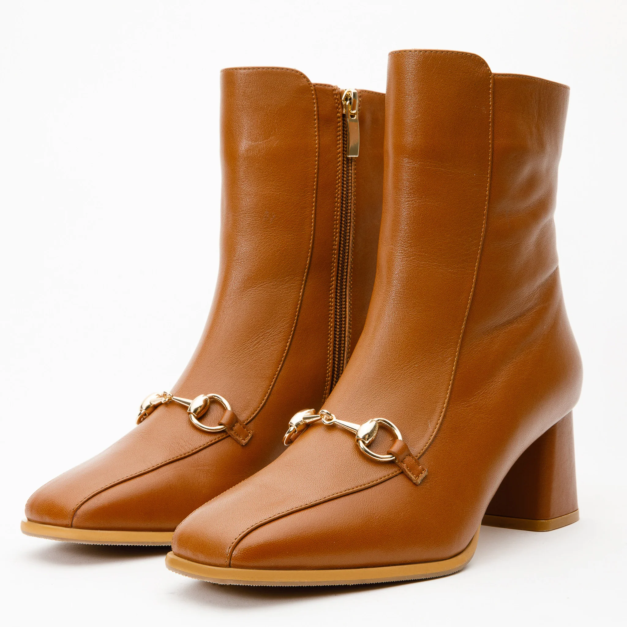 The Bukres Tan Leather Block Heel Mid Calf Women Boot - Image 3