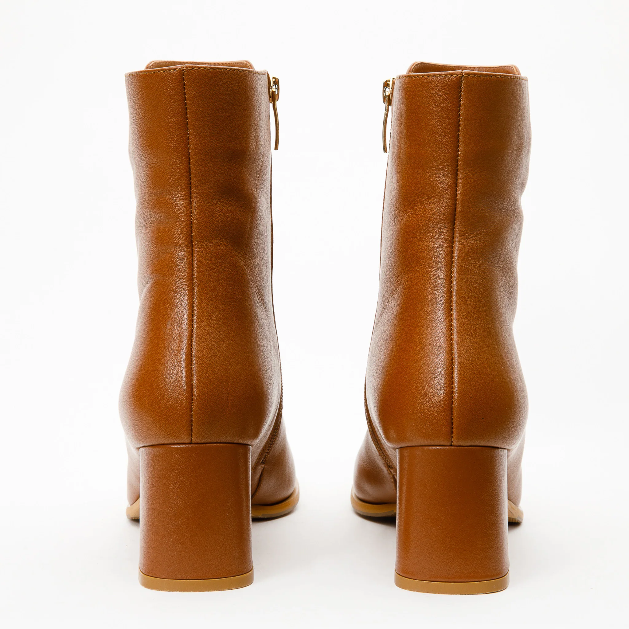 The Bukres Tan Leather Block Heel Mid Calf Women Boot - Image 4