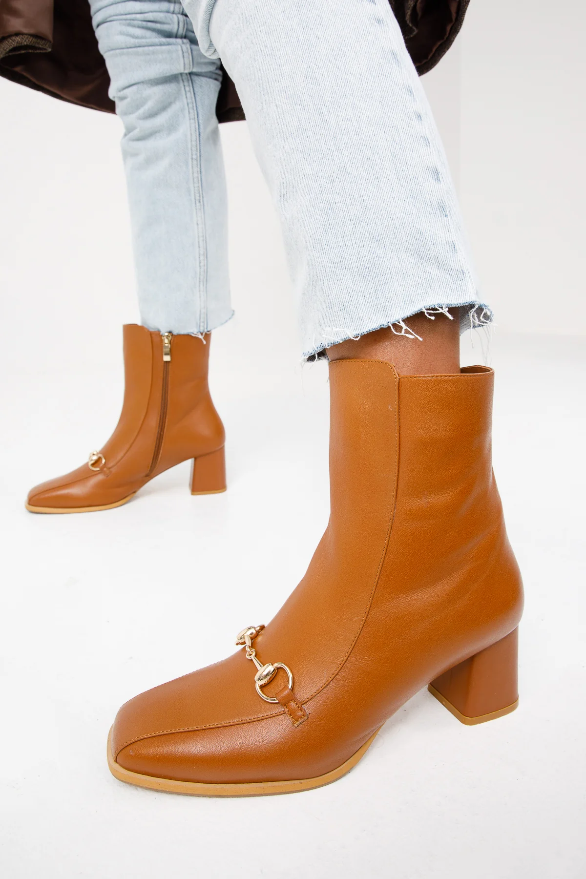 The Bukres Tan Leather Block Heel Mid Calf Women Boot - Image 9