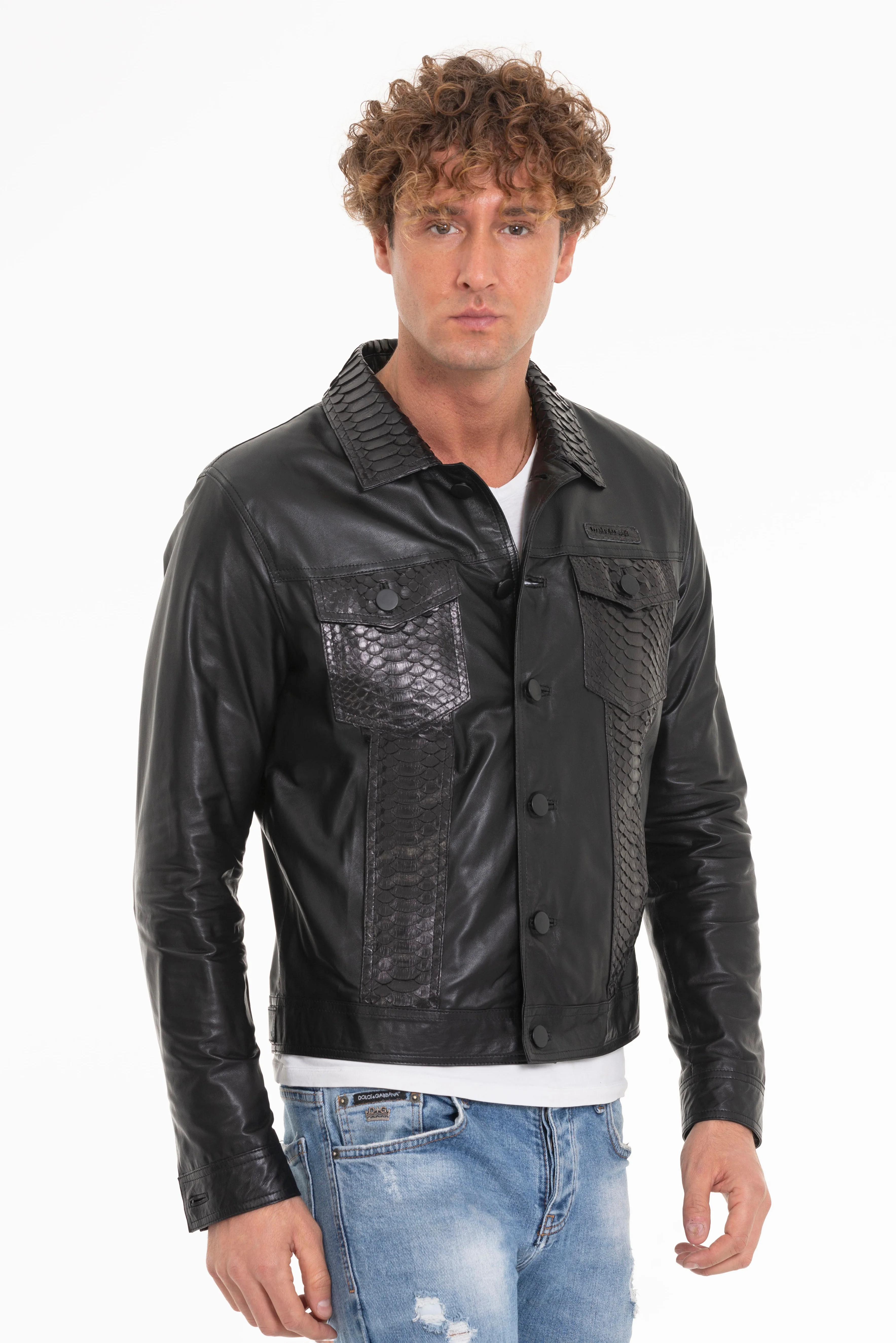 The Cacin Pythn Black Leather Men Jacket - Image 3
