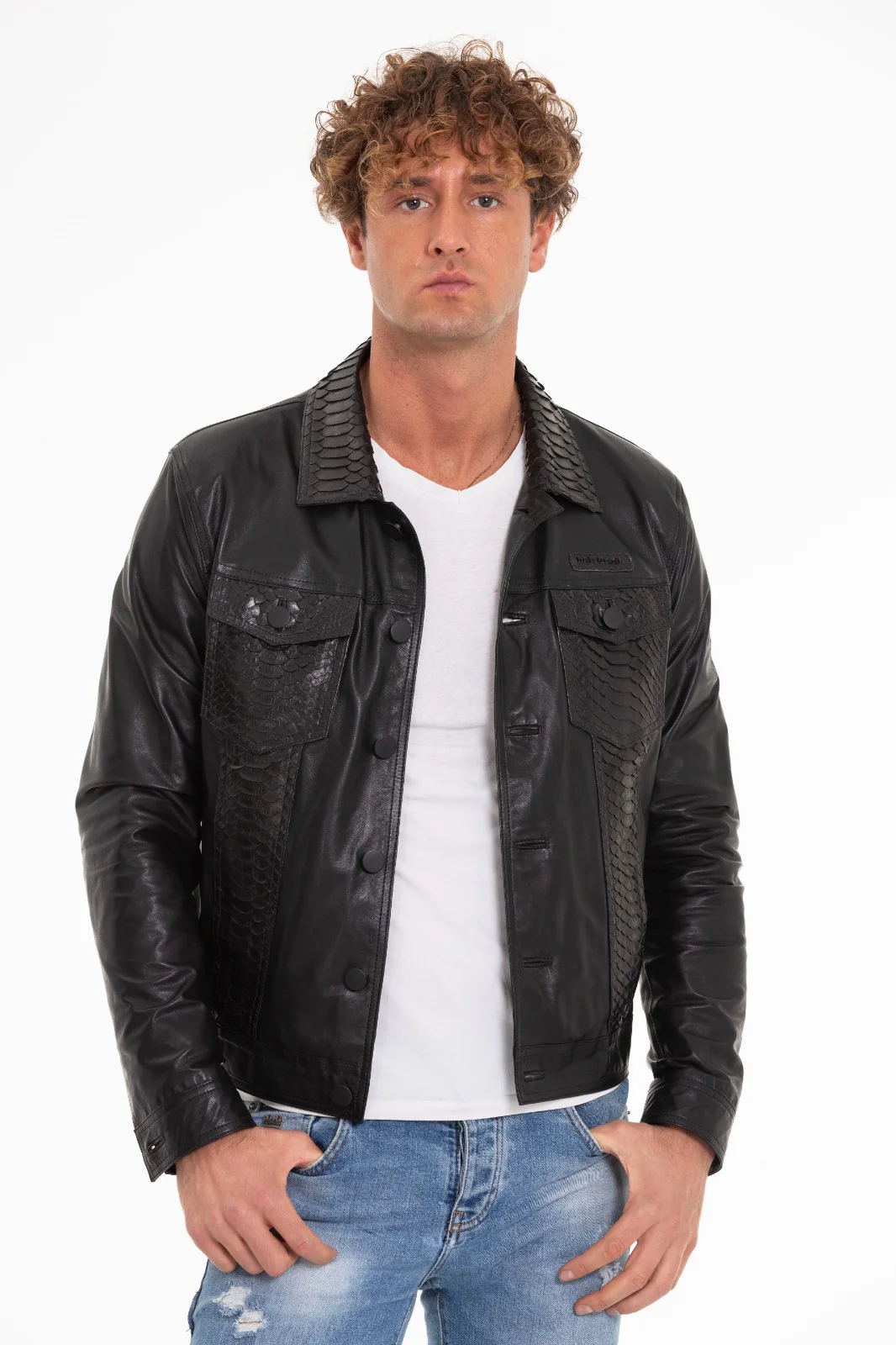 The Cacin Pythn Black Leather Men Jacket - Image 5