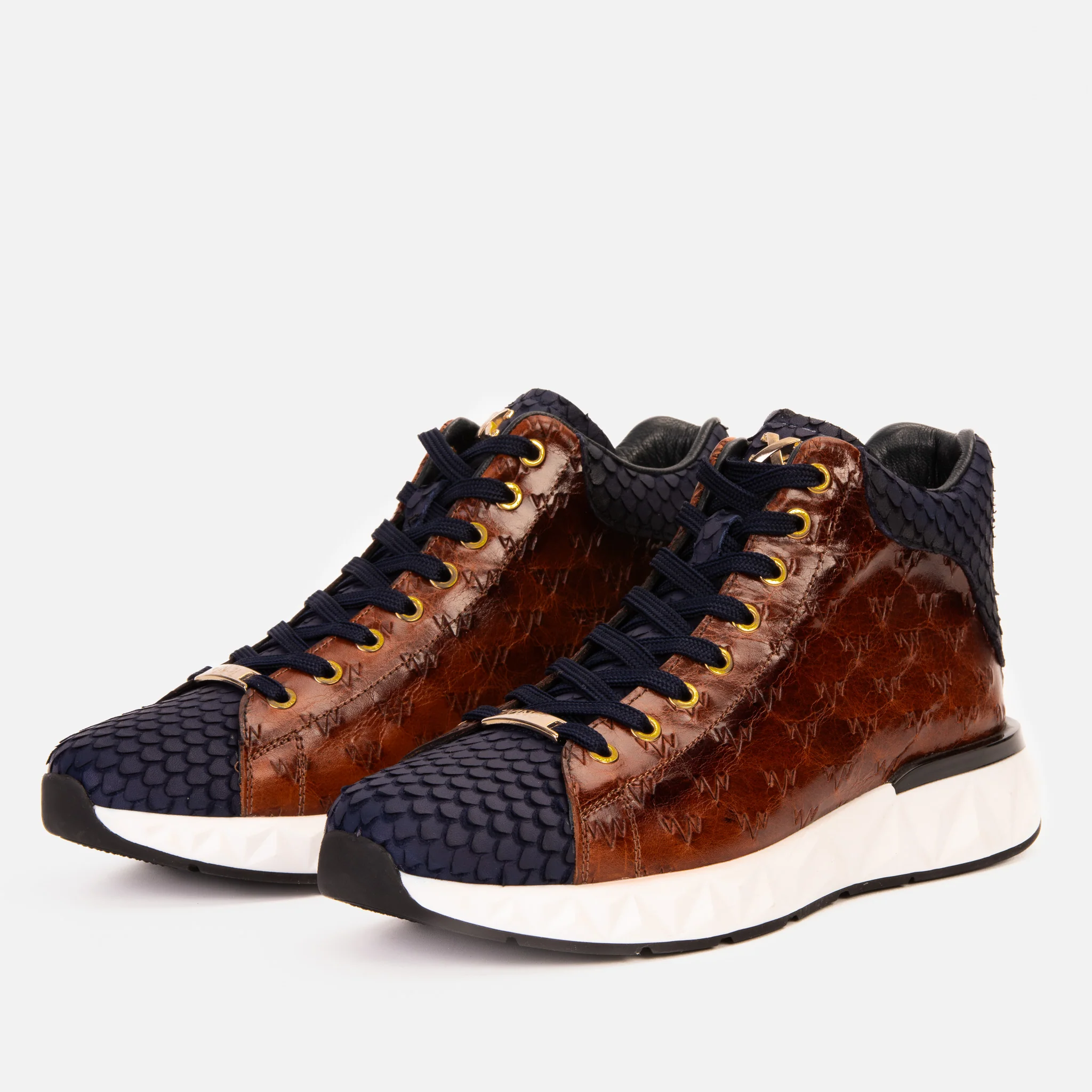 The Caesars Brown & Navy Leather High-Top Men Sneaker - Image 2