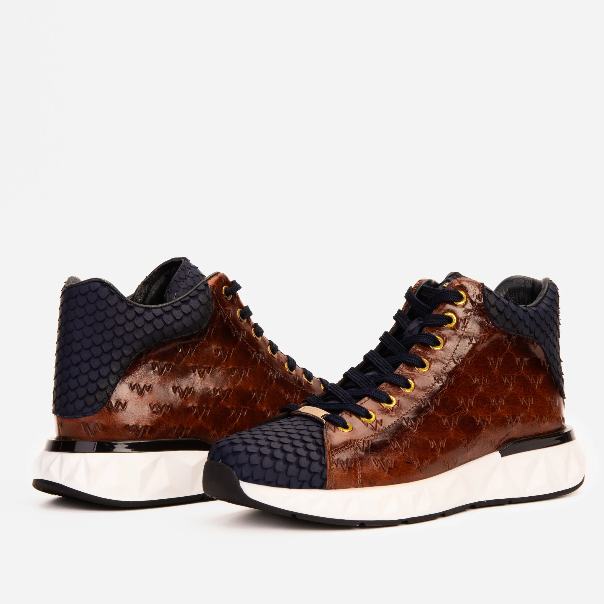 The Caesars Brown & Navy Leather High-Top Men Sneaker - Image 5