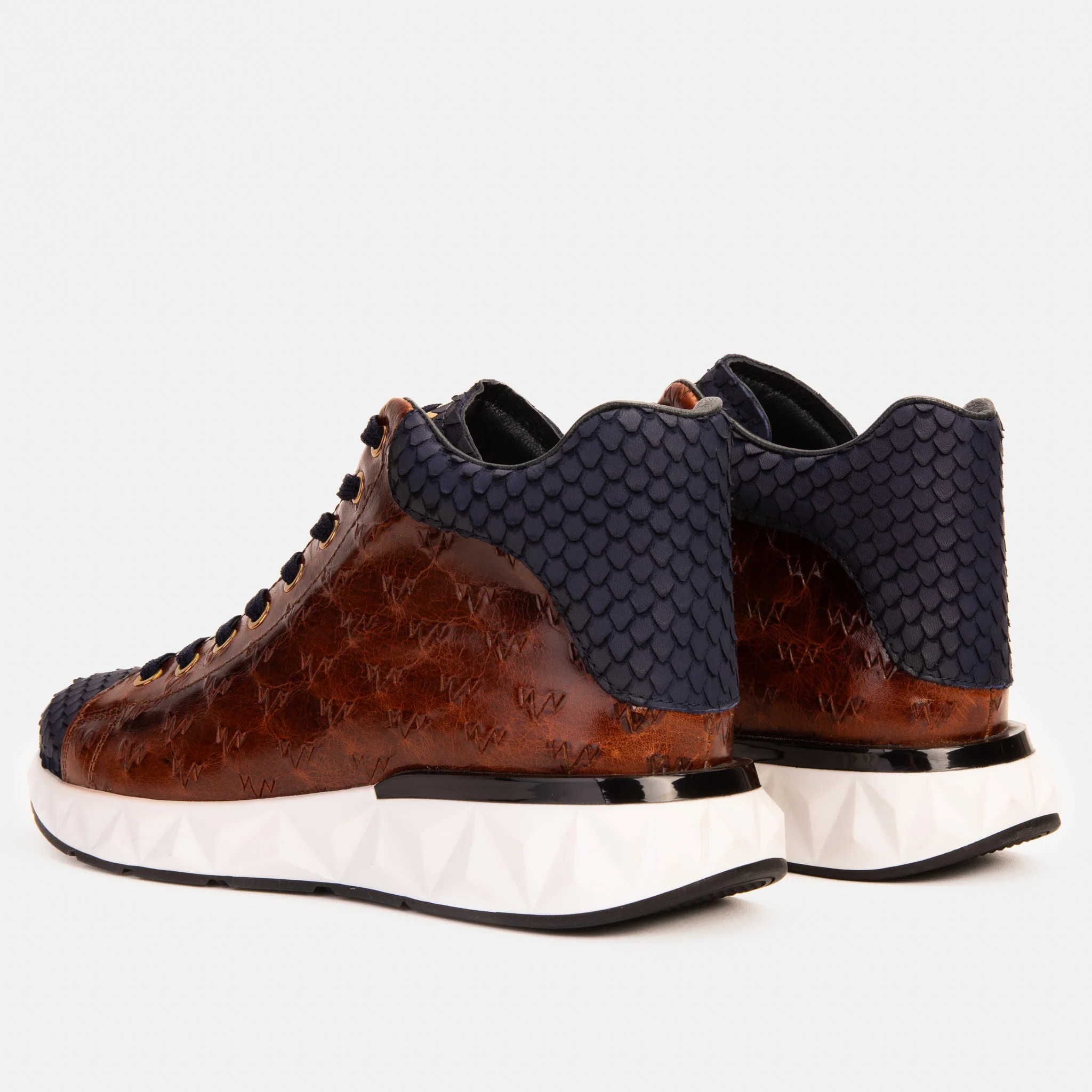 The Caesars Brown & Navy Leather High-Top Men Sneaker - Image 6